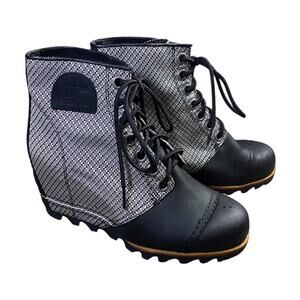 Sorel 1964 Premium Black Noir Canvas Wedge Boots - 7